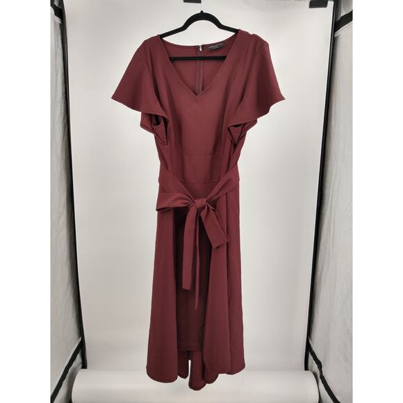 Lane Bryant Lena Dress Plus 20 V-Neck High Low Midi Short Flutter Sleeve Wine - Picture 2 of 10